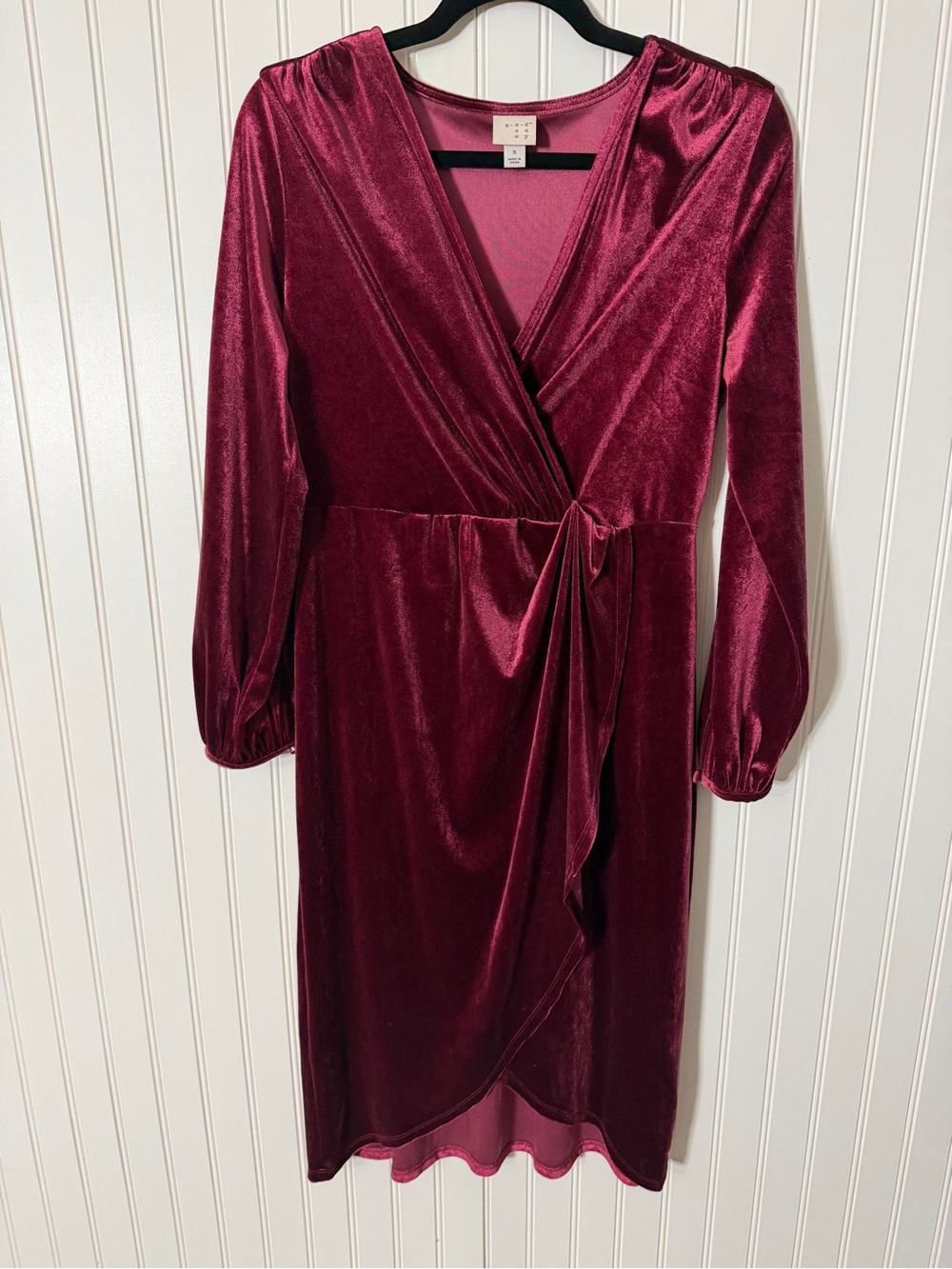 a new day Burgundy Velvet Wrap Midi Dress